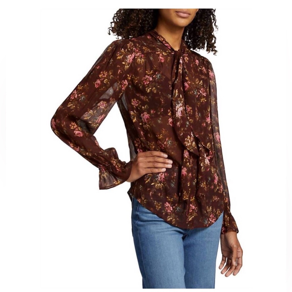 PAIGE Clemency Floral Silk Top in Rosewood Multi, xs - Picture 10 of 12